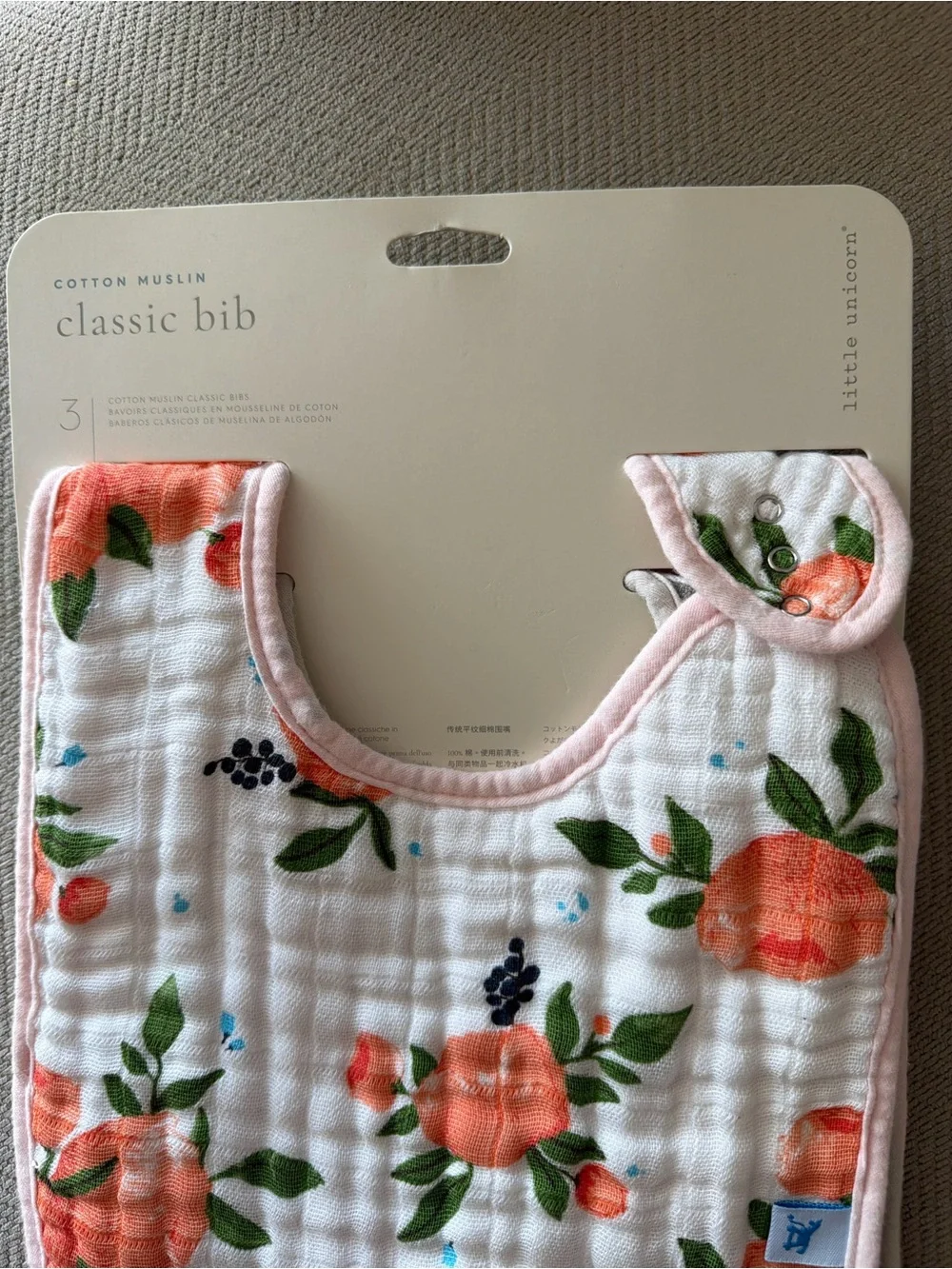Classic Cotton Muslin Baby Bib Set - Peach Floral (3-Pack)